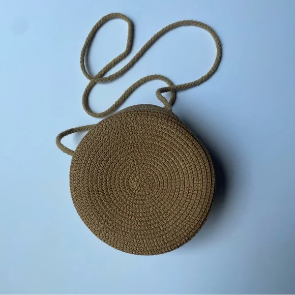 Vintage Rattan Woven Circle Crossbody Bag - Picture 1 of 4